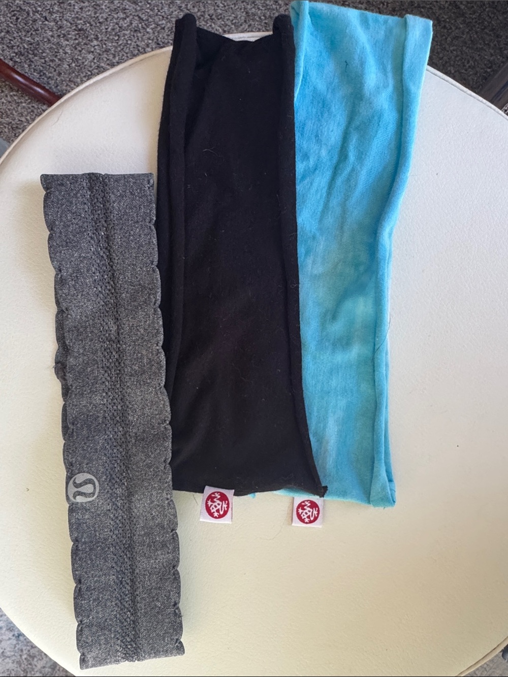 Lululemon Gray Knit Headband + Manduka Black & Aqua Soft Headbands - 3 Pack